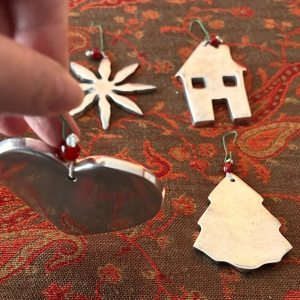 Crate&Barrel Vintage Christmas Silver Metal Ornaments Bundle